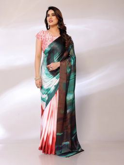 FABMORA - Women Multi-Color Satin Tie & Dye Saree With Unstitched Blouse