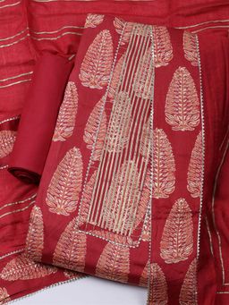 MEENA BAZAAR - Cotton Red Printed Unstitched Kurta with Unstitched Pant and Dupatta