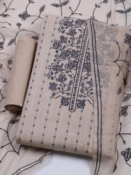 MEENA BAZAAR - Cotton Beige Embroidered Unstitched Kurta with Unstitched Pant and Dupatta