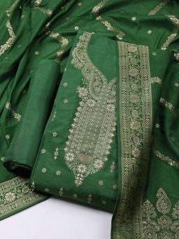 MEENA BAZAAR - Green Chanderi Woven Unstitched Kurta with Unstitched Pant and Dupatta