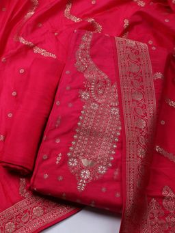 MEENA BAZAAR - Chanderi Pink Woven Unstitched Kurta with Unstitched Pant and Dupatta