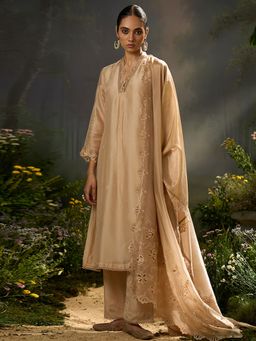 Ganga Fashions - Brazilian Sand Beige Festive Kurta with Pant and Dupatta