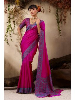 Mysilklove - Magenta Pink Woven Kanjivaram Saree with Unstitched Blouse