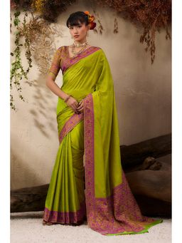 Mysilklove - Volt Green Woven Kanjivaram Saree with Unstitched Blouse