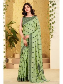 Mysilklove - Pale Green Woven Linen Saree with Unstitched Blouse