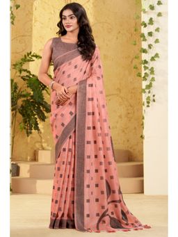 Mysilklove - Grapefruit Peach Woven Linen Saree with Unstitched Blouse