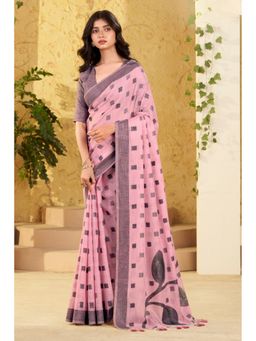 Mysilklove - Bush Pink Woven Linen Saree with Unstitched Blouse