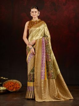Garden VARELI - Women Cream Viscose Printed Saree with Unstitched Blouse