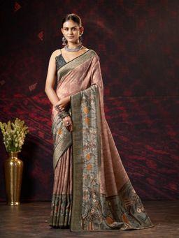 Garden VARELI - Women Peach Viscose Printed Saree with Unstitched Blouse