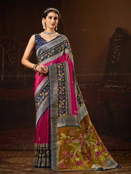 Garden VARELI - Women Pink Viscose Printed Saree with Unstitched Blouse