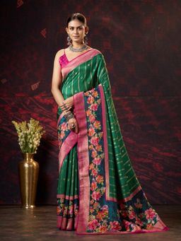 Garden VARELI - Women Green Viscose Printed Saree with Unstitched Blouse