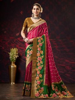 Garden VARELI - Women Red Viscose Printed Saree with Unstitched Blouse
