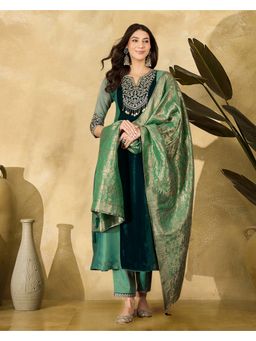 KVS FAB - Green Silk Blend Embroidered with Gini Kurta with Pant and Dupatta