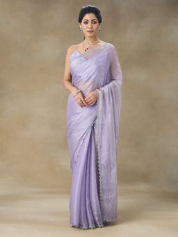 FABMORA - Women Lavender Chiffon Embellished Saree with Unstitched Blouse