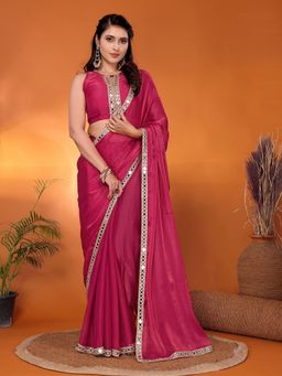 FABMORA - Women Pink Silk Solid Saree with Unstitched Blouse