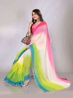 FABMORA - Women Multi-Color Georgette Solid Saree with Unstitched Blouse