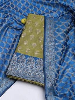 MEENA BAZAAR - Chanderi Blue Woven Unstitched Kurta with Unstitched Pant and Dupatta