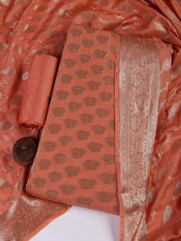 MEENA BAZAAR - Chanderi Peach Woven Unstitched Kurta with Unstitched Pant and Dupatta