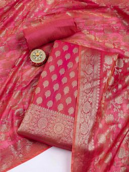 MEENA BAZAAR - Chanderi Woven Pink Unstitched Kurta with Unstitched Pant and Dupatta