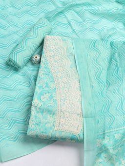 MEENA BAZAAR - Green Cotton Floral Unstitched Kurta with Unstitched Pant and Dupatta