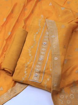 MEENA BAZAAR - Chanderi Yellow Floral Unstitched Kurta with Unstitched Pant and Dupatta