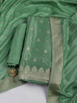MEENA BAZAAR - Green Art Silk Woven Unstitched Kurta with Unstitched Pant and Dupatta