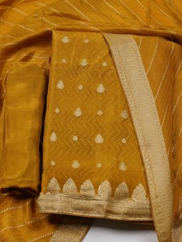 MEENA BAZAAR - Art Silk Mustard Woven Unstitched Kurta with Unstitched Pant and Dupatta