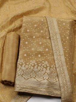 MEENA BAZAAR - Art Silk Beige Woven Unstitched Kurta with Unstitched Pant and Dupatta