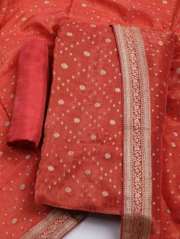 MEENA BAZAAR - Art Silk Woven Pink Unstitched Kurta with Unstitched Pant and Dupatta