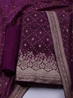 MEENA BAZAAR - Art Silk Purple Woven Unstitched Kurta with Unstitched Pant and Dupatta