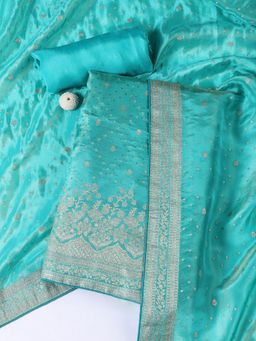 MEENA BAZAAR - Art Silk Woven Green Unstitched Kurta with Unstitched Pant and Dupatta
