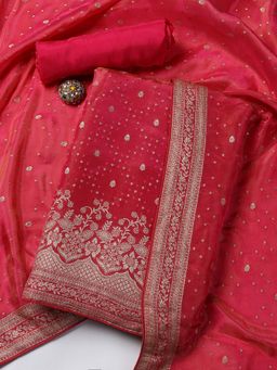 MEENA BAZAAR - Art Silk Pink Woven Unstitched Kurta with Unstitched Pant and Dupatta