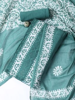 MEENA BAZAAR - Cotton Printed Green Unstitched Kurta with Unstitched Pant and Dupatta