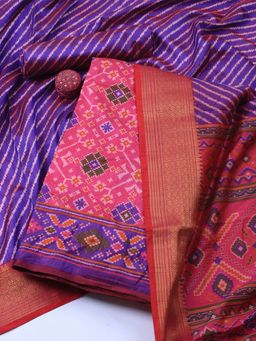 MEENA BAZAAR - Art Silk Pink Printed Unstitched Kurta with Unstitched Pant and Dupatta