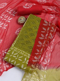 MEENA BAZAAR - Printed Cotton Green Unstitched Kurta with Unstitched Pant and Dupatta
