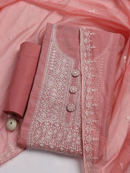 MEENA BAZAAR - Cotton Pink Embroidered Unstitched Kurta with Unstitched Pant and Dupatta