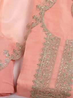 MEENA BAZAAR - Pink Cotton Embroidered Unstitched Kurta with Unstitched Pant and Dupatta