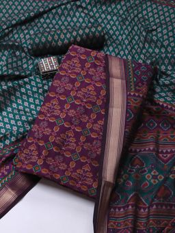 MEENA BAZAAR - Art Silk Purple Printed Unstitched Kurta with Unstitched Pant and Dupatta