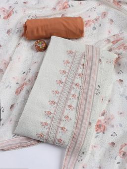 MEENA BAZAAR - Cotton Brown Printed Unstitched Kurta with Unstitched Pant and Dupatta