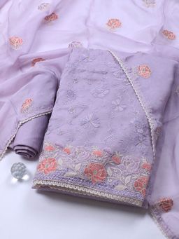 MEENA BAZAAR - Organza Lavender Embroidered Unstitched Kurta with Unstitched Pant and Dupatta