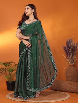 FABMORA - Women Green Chiffon Embellished Saree with Unstitched Blouse