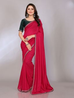 FABMORA - Women Pink Silk Blend Solid Saree with Unstitched Blouse