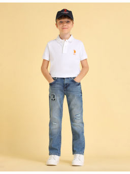 U.S. POLO ASSN. - Kids Boys Solid Relaxed Fit Distressed Jeans Blue