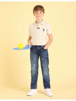 U.S. POLO ASSN. - Kids Boys Solid Relaxed Fit Distressed Jeans Navy Blue