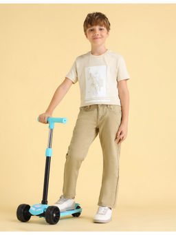 U.S. POLO ASSN. - Kids Boys Solid Relaxed Fit Mid Rise Jeans Khaki