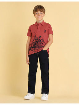 U.S. POLO ASSN. - Kids Boys Regular Fit Graphic Printed Polo T-Shirt Red