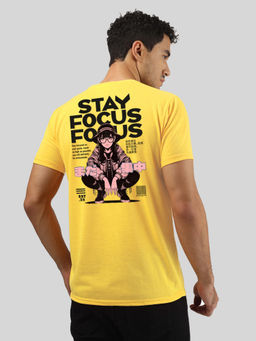 Greylongg - Men Yellow Polyester Graphic T-Shirt