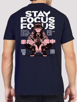 Greylongg - Men Navy Blue Polyester Graphic T-Shirt