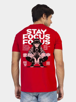 Greylongg - Men Red Polyester Graphic T-Shirt