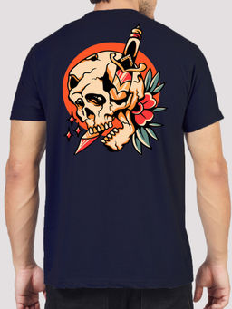 Greylongg - Men Navy Blue Polyester Graphic T-Shirt